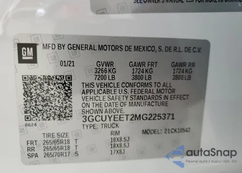 2021 Chevrolet Silverado K1500 Rst z USA, uszkodzony, nr VIN 3GCUYEET2MG225371